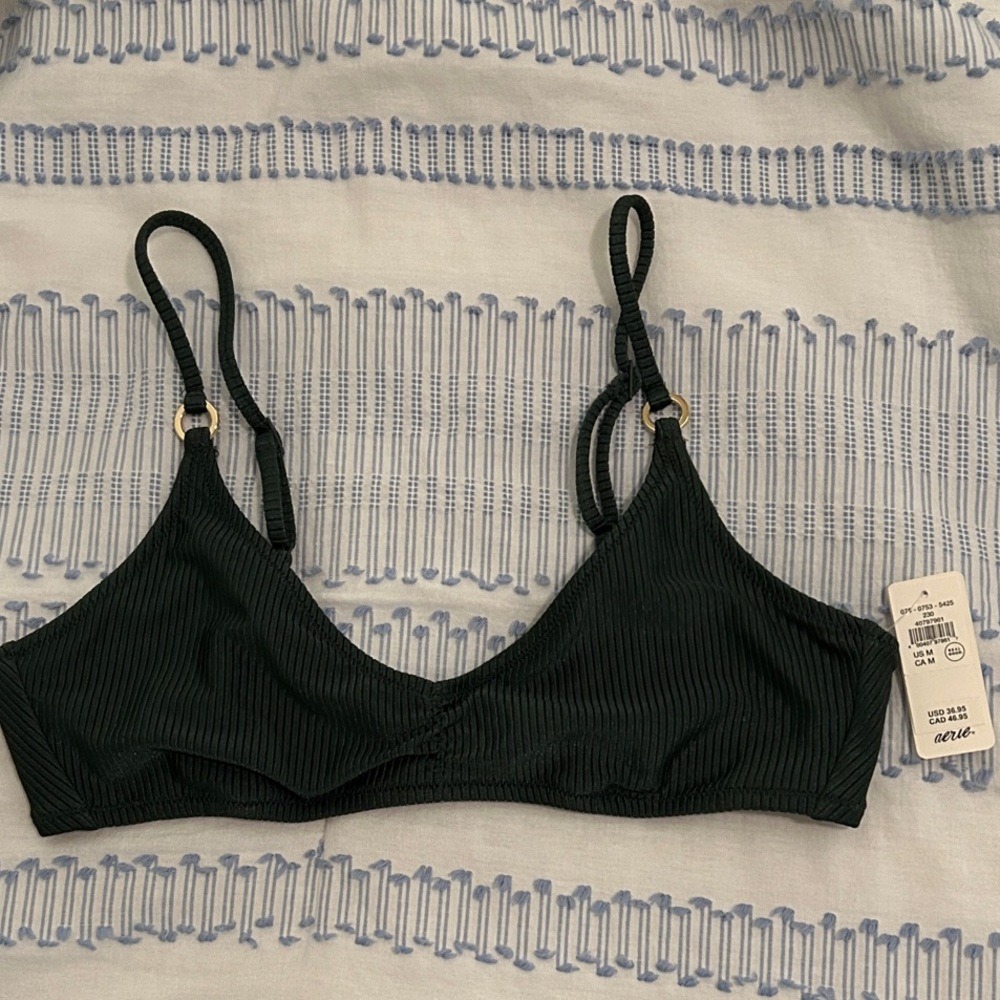 Aerie Forest Green Shine Ribbed Bikini Top